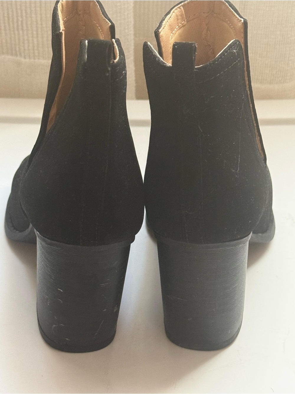 Black Faux Suede Peep-Toe Ankle Boots - Women's - Picture 4 of 6
